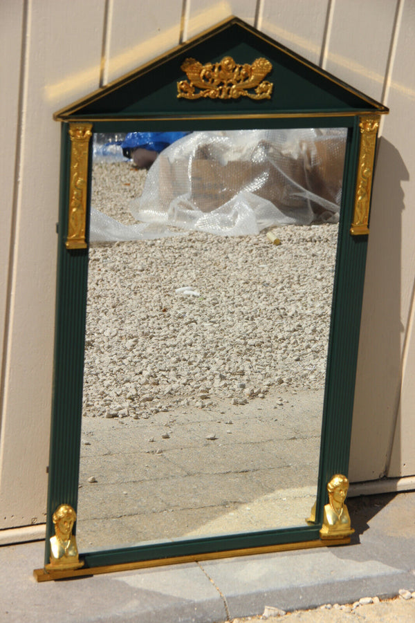 French bronze metal Empire design caryatid heads mirror