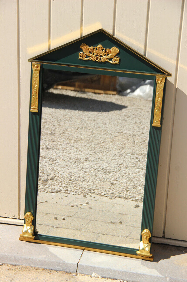 French bronze metal Empire design caryatid heads mirror