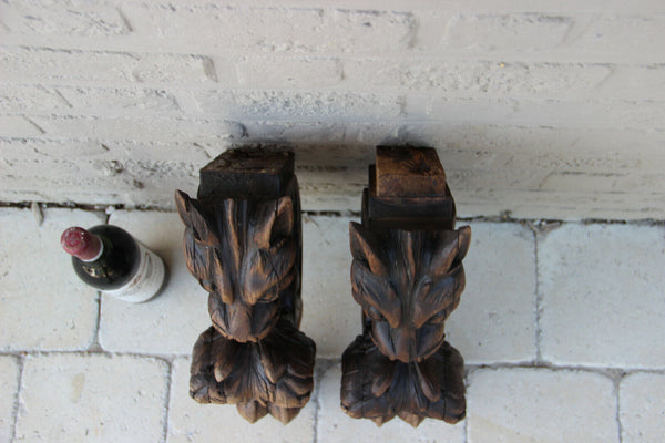 XXL Antique  PAIR oak wood carved hunting table dragon gothic legs figurines n1
