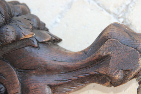 XXL Antique  PAIR oak wood carved hunting table dragon gothic legs figurines n1
