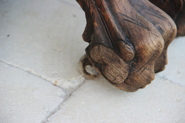 XXL Antique  PAIR oak wood carved hunting table dragon gothic legs figurines n1