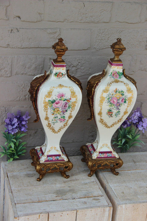 PAIR French porcelain Floral Decor Satyr Gothic head handles rare 1950