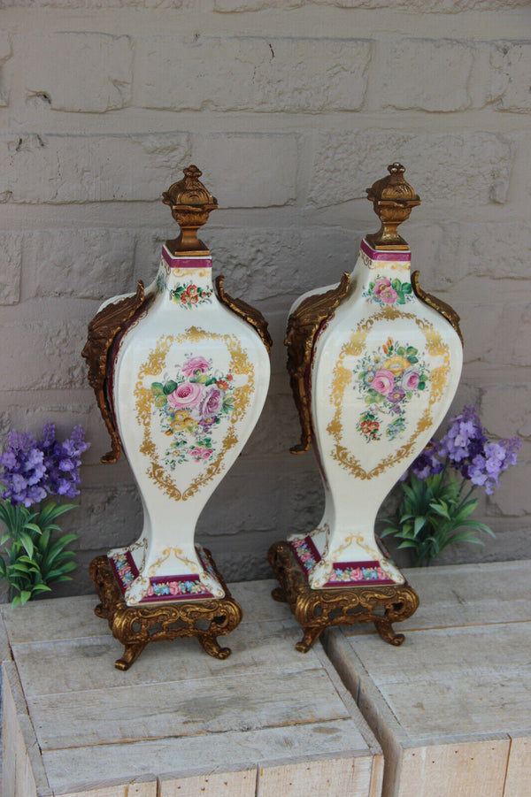 PAIR French porcelain Floral Decor Satyr Gothic head handles rare 1950