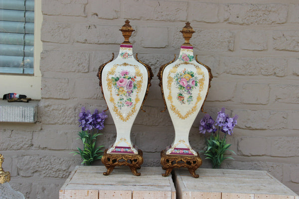 PAIR French porcelain Floral Decor Satyr Gothic head handles rare 1950