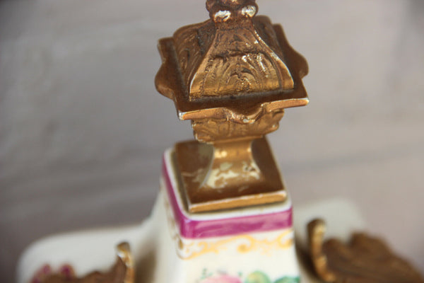 PAIR French porcelain Floral Decor Satyr Gothic head handles rare 1950