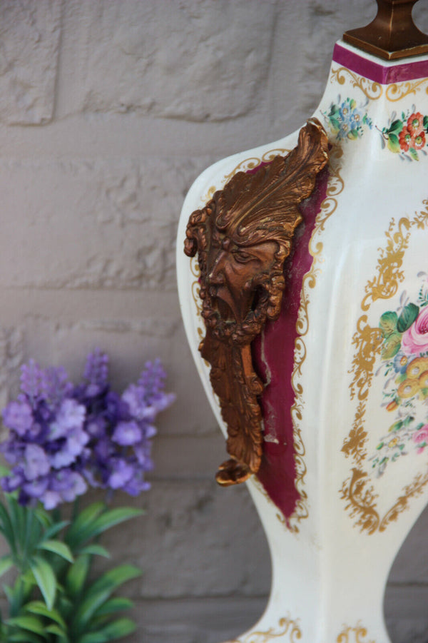 PAIR French porcelain Floral Decor Satyr Gothic head handles rare 1950