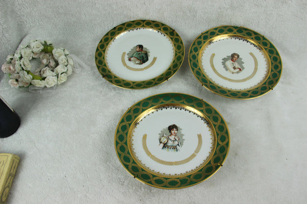 Set 3 French LIMOGES porcelain marked Plates Napeleon Josephine Aiglon portrait