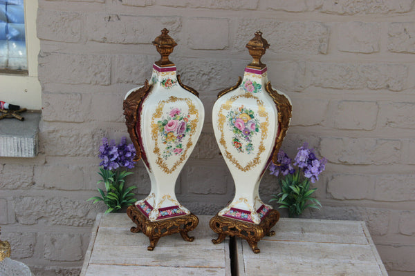 PAIR French porcelain Floral Decor Satyr Gothic head handles rare 1950