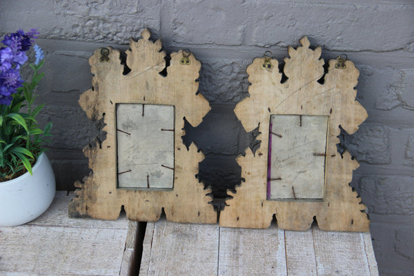 PAIR antique french art nouveau wood carved photo picture frames rare