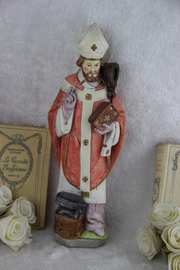 RARE French chalkware polychrome MAdonna SAINT Eloy Figurine statue church