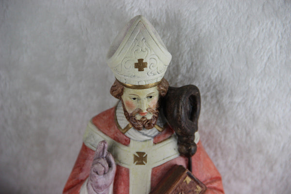 RARE French chalkware polychrome MAdonna SAINT Eloy Figurine statue church