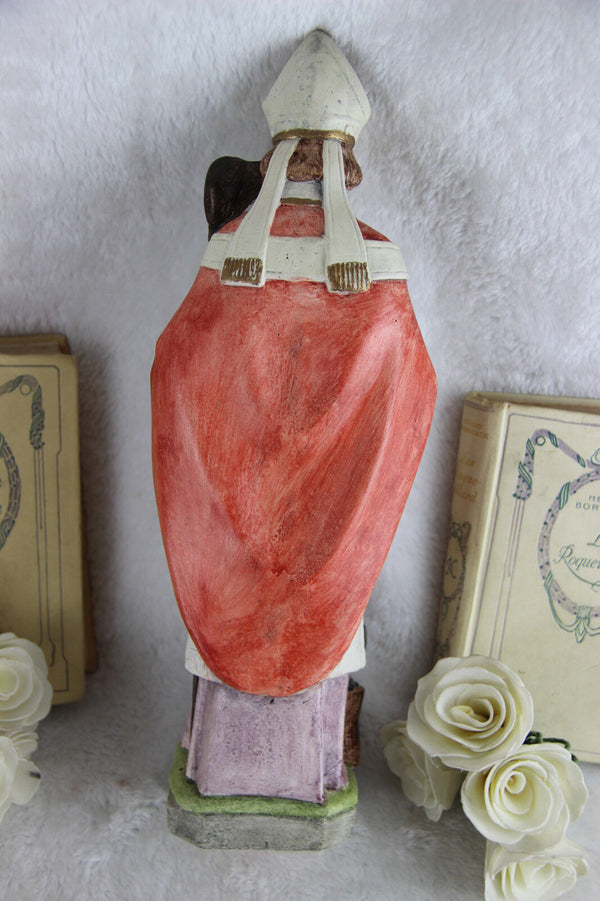 RARE French chalkware polychrome MAdonna SAINT Eloy Figurine statue church