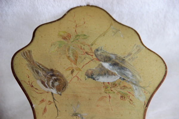 PAIR 19th c Antique French silk paint birds Fireplace screen face napoleon III