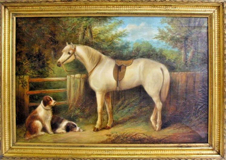 Wouterus Verschuur Jr oil canvas painting horse dogs listed top artist Holland