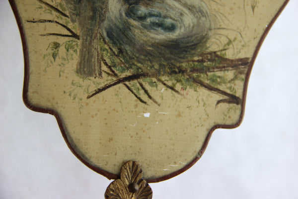 PAIR 19th c Antique French silk paint birds Fireplace screen face napoleon III