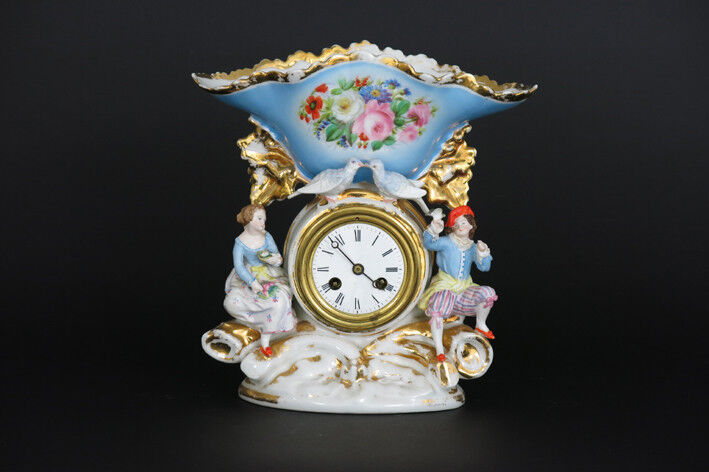 Stunning Antique French porcelain Clock gout de jacob petit figurines bird