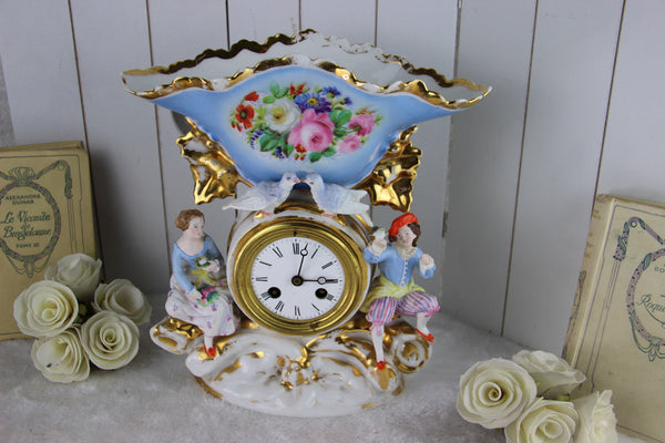 Stunning Antique French porcelain Clock gout de jacob petit figurines bird