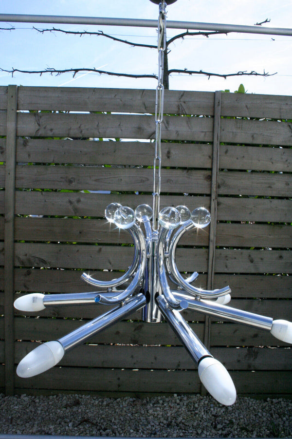ususual 6 arm Mid-century 70's chrome Sputnik sunburst glass balls retro space