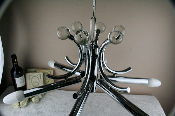 ususual 6 arm Mid-century 70's chrome Sputnik sunburst glass balls retro space