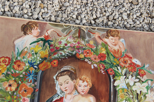 Gorgeous Flemish school Watercolour Gouache madonna putti painting signed 1935