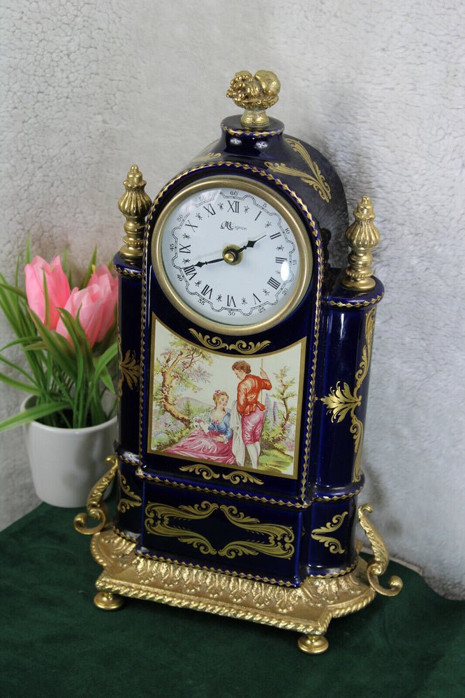 Vintage t limoges cobalt porcelain Table clock victorian scene marked