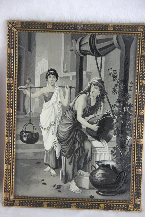 Antique PAIR Framed art deco Fine Art Tapestry oriental ladies Wall plaques