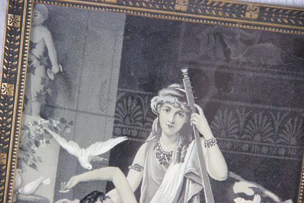 Antique PAIR Framed art deco Fine Art Tapestry oriental ladies Wall plaques