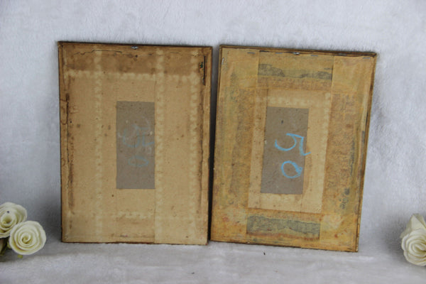 Antique PAIR Framed art deco Fine Art Tapestry oriental ladies Wall plaques