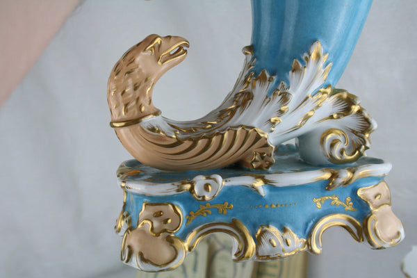 1880 Antique French PAIR Cornucopia horn dragon chimaera paris porcelain statue
