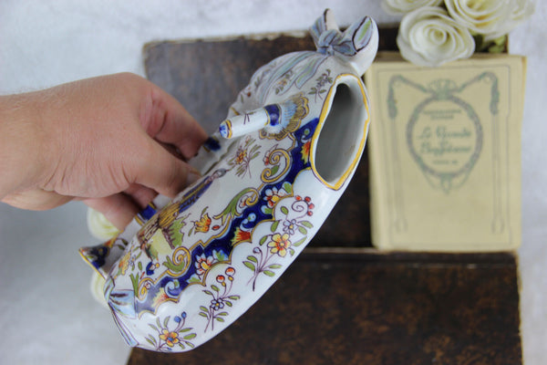 Gorgeous French faience pottery Bagpipe Wall Vase 1920 marked