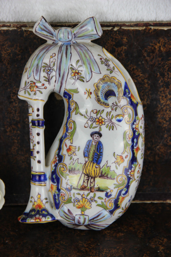 Gorgeous French faience pottery Bagpipe Wall Vase 1920 marked