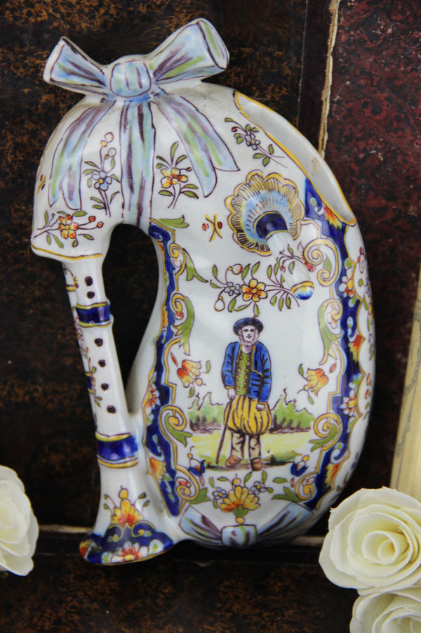 Gorgeous French faience pottery Bagpipe Wall Vase 1920 marked