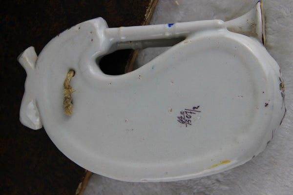 Gorgeous French faience pottery Bagpipe Wall Vase 1920 marked