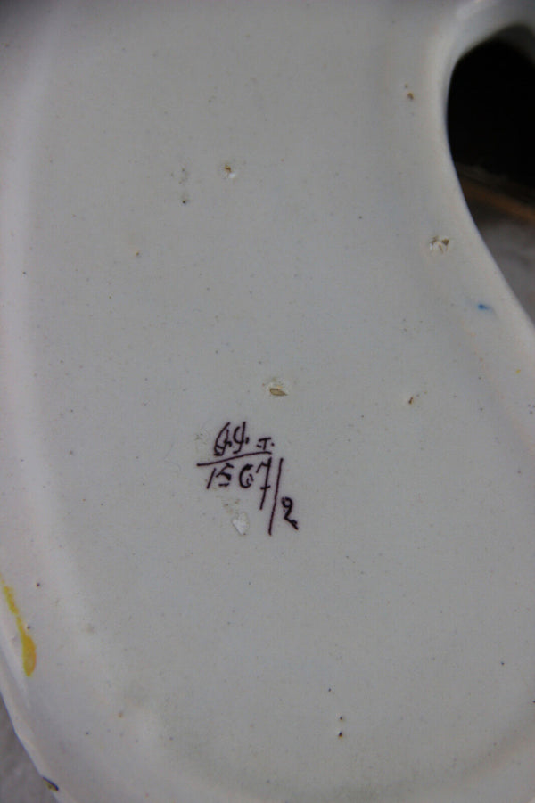 Gorgeous French faience pottery Bagpipe Wall Vase 1920 marked