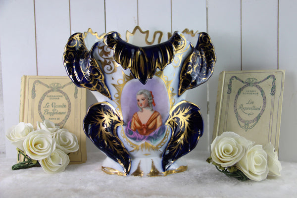 French Vieux paris Victorian lady portrait Centerpiece Vase 1900