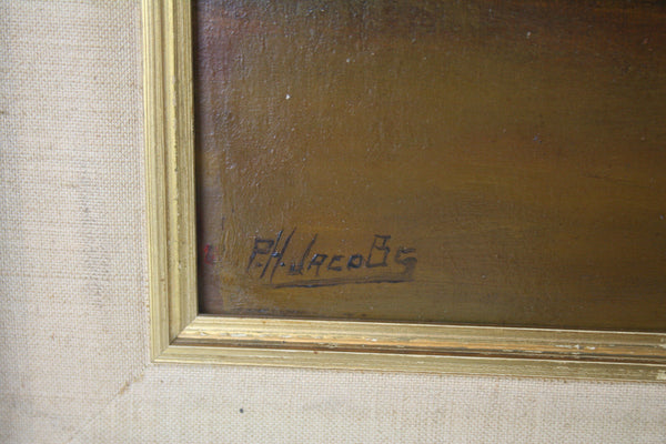 Dutch 60's Oil on cardboard painting dog still life signed