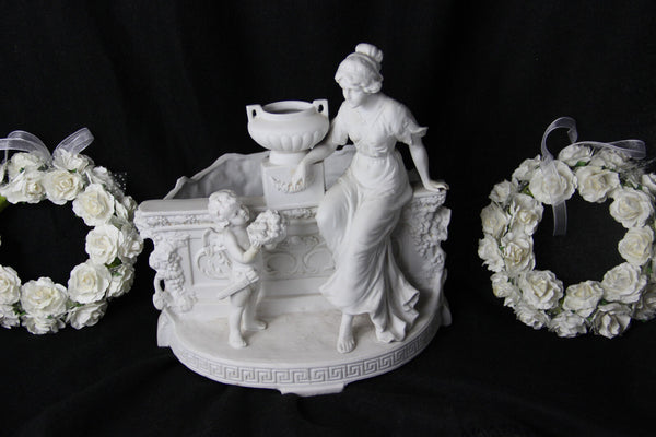 Antique German grafenthal marked bisque porcelain jardiniere planter putti lady
