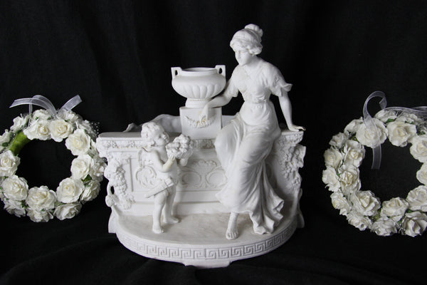 Antique German grafenthal marked bisque porcelain jardiniere planter putti lady