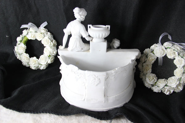 Antique German grafenthal marked bisque porcelain jardiniere planter putti lady