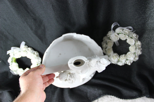 Antique German grafenthal marked bisque porcelain jardiniere planter putti lady