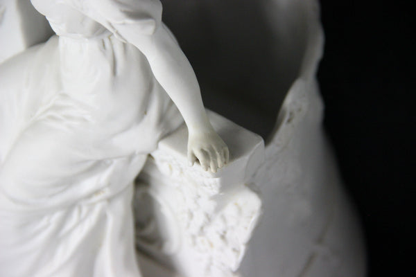 Antique German grafenthal marked bisque porcelain jardiniere planter putti lady