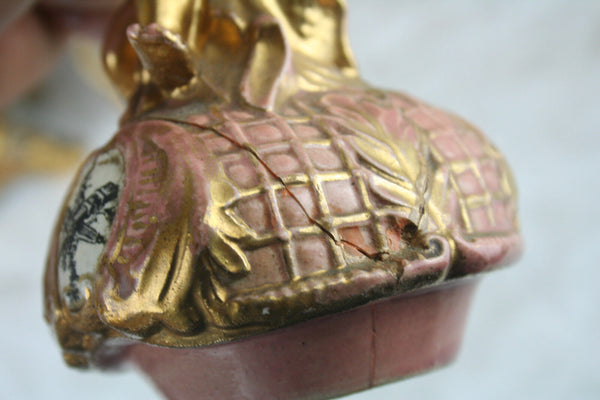 Belgian signed Guerin marked clock pottery faience putti cherubs  urns
