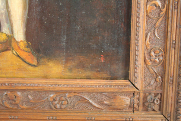 French OIL on Panel Painting Boy Victorian signed monogram 19th c