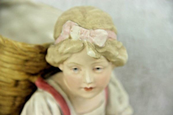 Royal DUX Czech marked porcelain figurine girl basket vase planter