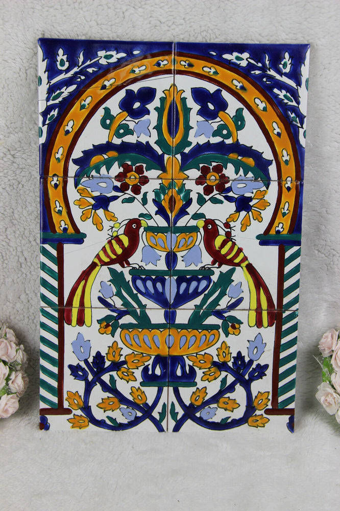 Vintage Tiles panel Art nouveau floral birds parrot decor  n1