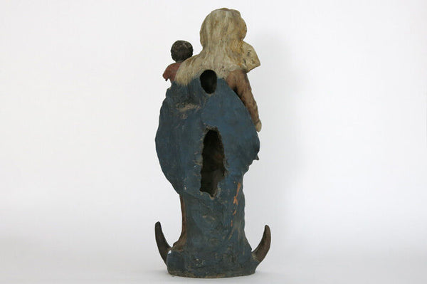 Spanish Baroque 18th c XXL Terracotta Madonna with child statue polychrome