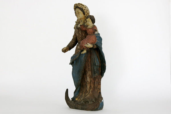 Spanish Baroque 18th c XXL Terracotta Madonna with child statue polychrome