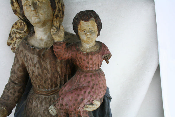 Spanish Baroque 18th c XXL Terracotta Madonna with child statue polychrome