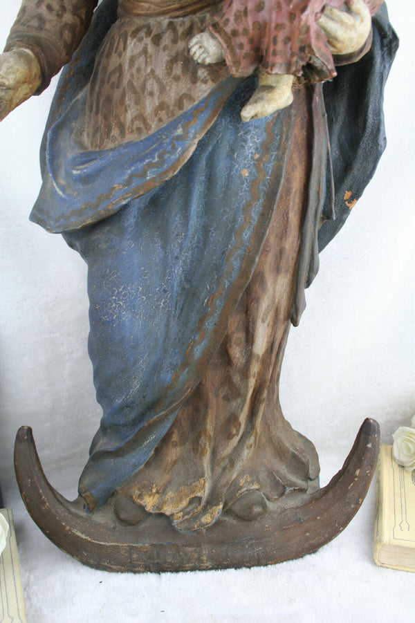 Spanish Baroque 18th c XXL Terracotta Madonna with child statue polychrome