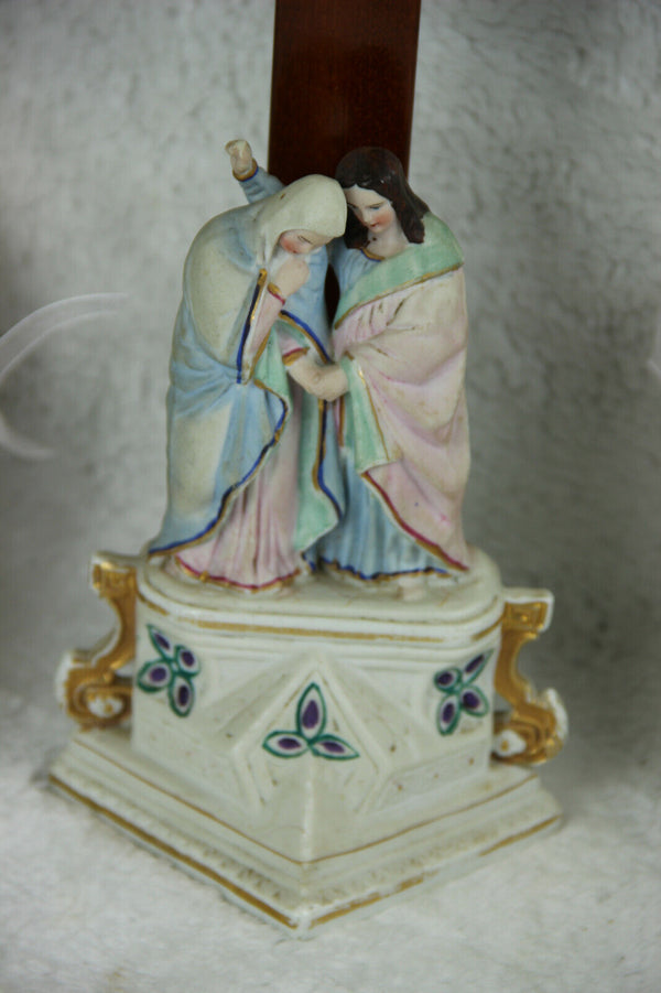 Antique Religious vieux paris porcelain Crucifix Cross christ Mary magdalena